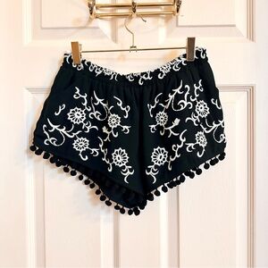 Black and white embroidered shorts